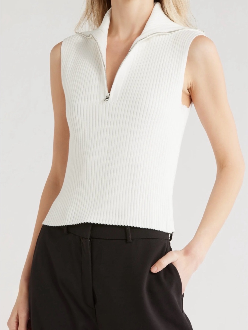 NWT Jason Wu Ribbed Sleeveless Zip Mock Neck Top White Women's Size Small